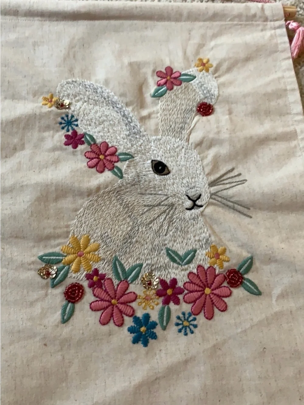 Opalhouse Embroidered Bunny Wall Hanging with Pink Tassels